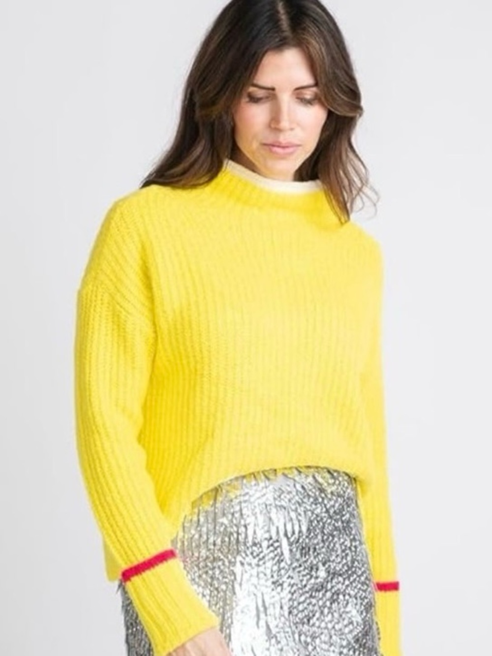 Anthropology Women's Yellow Ribbed Mock Neck Sweater